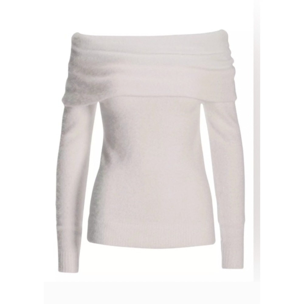 Banana Republic Off The Shoulder Foldover Wool Blend Sweater Cream Ivory Medium